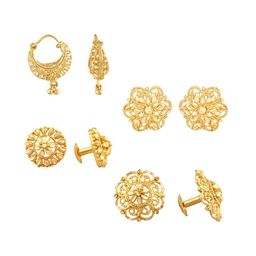Vighnaharta Set Of 4 Gold Plated Floral Studs-picture-1