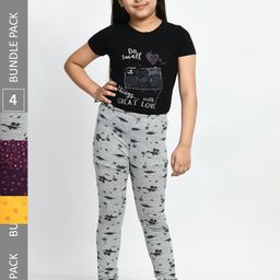 BAESD Girls Pack of 4 Printed Super Soft Pure Cotton Churidar- Length Leggings-picture-39