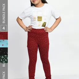 BAESD Girls Pack Of 4 Printed Super Soft Pure Cotton Churidar-Length Leggings-image-98