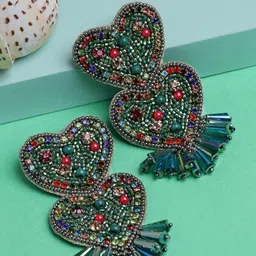 Moedbuille Silver Plated Handcrafted Sequins Beads & Crystals Heart Shape Chandbalis-image-27