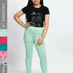 BAESD Girls Pack Of 5 Printed Pure Cotton Super Soft Churidar-Length Leggings-picture-33