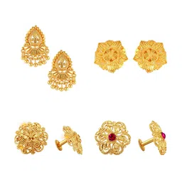 Vighnaharta Set of 4 Gold-Plated Floral Studs Earrings-picture-20