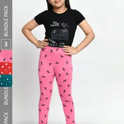 BAESD Girls Pack Of 3 Printed Pure Cotton Super Soft Churidar-Length Leggings-picture-32