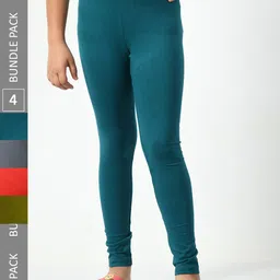 BAESD Girls Pack Of 4 Churidar Length Cotton Lycra Leggings-picture-28