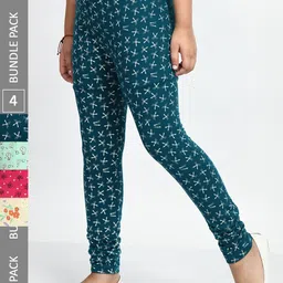 BAESD Girls Pack Of 4 Conversational Printed Pure Cotton Churidar-Length Leggings-image-26