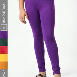 BAESD Girls Pack Of 5 Churidar-Length Cotton Leggings-picture-29