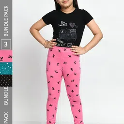 BAESD Girls Pack of 3 Printed Pure Cotton Leggings-picture-19