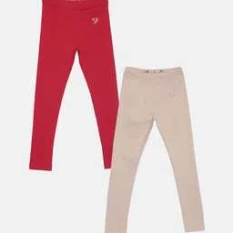 TWIN BIRDS Girls Pack Of 2 Solid Pure Cotton Tailored-Fit Ankle-Length Leggings-image-80