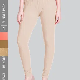 LYRA Women Pack Of 4 Churidar-Length Cotton Lycra Leggings-image-50