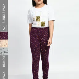 BAESD Girls Pack of 3 Printed Super Soft Pure Cotton Churidar- Length Leggings-picture-38