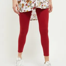 max Women Red Solid Ankle-Length Leggings-picture-18