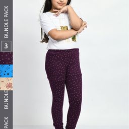 BAESD Girls Pack Of 3 Printed Pure Cotton Super Soft Churidar-Length Leggings-picture-7