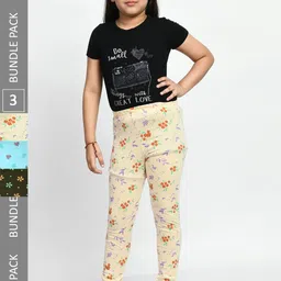 BAESD Girls Pack Of 3 Printed Super Soft Pure Cotton Churidar-Length Leggings-picture-17