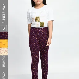 BAESD Girls Pack of 3 Printed Super Soft Pure Cotton Churidar- Length Leggings-picture-21