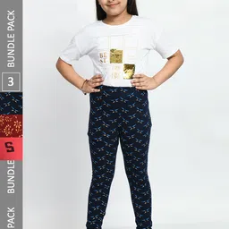 BAESD Girls Pack Of 3 Printed Cotton Churidar-Length Leggings-picture-18