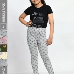 BAESD Girls Pack Of 5 Printed Super Soft Pure Cotton Churidar-Length Leggings-picture-24