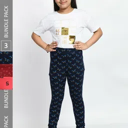 BAESD Girls Pack Of 3 Printed Super Soft Pure Cotton Churidar-Length Leggings-picture-33