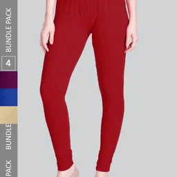 LYRA Women Pack Of 4 Churidar-Length Cotton Lycra Leggings-picture-44