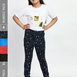 BAESD Girls Pack Of 4 Printed Super Soft Pure Cotton Churidar-Length Leggings-picture-43