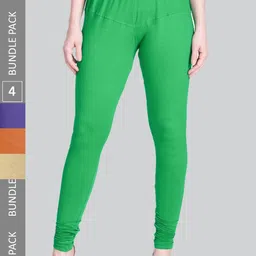 LYRA Women Pack Of 4 Churidar-Length Cotton Lycra Leggings-image-68