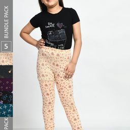 BAESD Girls Pack Of 5 Printed Churidar Length Pure Cotton Leggings-picture-26
