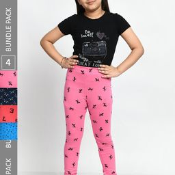 BAESD Girls Pack Of 4 Conversational Printed Pure Cotton Churidar-Length Leggings-picture-46