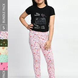 BAESD Girls Pack Of 5 Printed Churidar Length Pure Cotton Leggings-picture-38