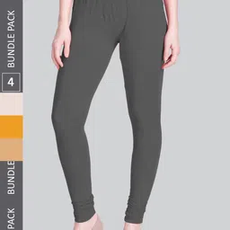 LYRA Women Pack Of 4 Churidar-Length Cotton Lycra Leggings-image-89