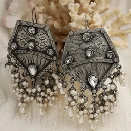 Moedbuille Silver Plated Gunmetal-Toned Quirky Drop Earrings-picture-30