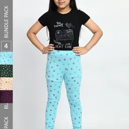 BAESD Girls Pack of 4 Printed Super Soft Pure Cotton Churidar- Length Leggings-picture-21
