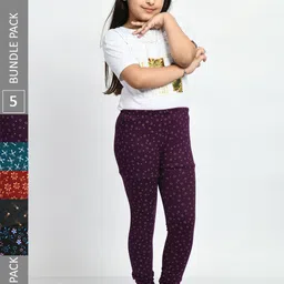 BAESD Girls Pack Of 5 Printed Pure Cotton Churidar-Length Leggings-picture-34