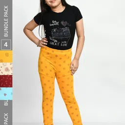 BAESD Girls Pack Of 4 Printed Pure Cotton Churidar Length Leggings-image-67