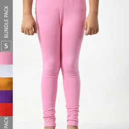 BAESD Girls Pack Of 5 Mid-Rise Churidar-Length Leggings-picture-30