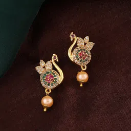 Estele Gold-Plated Peacock Shaped Drop Earrings-image-53