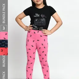 BAESD Girls Pack Of 3 Conversational Printed Pure Cotton Churidar-Length Leggings-picture-13