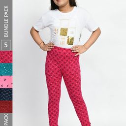 BAESD Girls Pack of 5 Printed Pure Cotton Leggings-picture-28