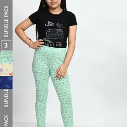 BAESD Girls Pack Of 3 Printed Pure Cotton Churidar-Length Leggings-picture-45