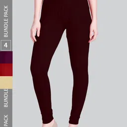 LYRA Women Pack Of 4 Churidar-Length Cotton Lycra Leggings-picture-40