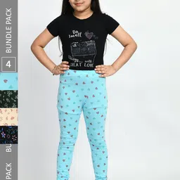 BAESD Girls Pack Of 4 Printed Pure Cotton Leggings-picture-40