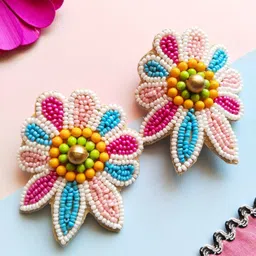 Sangria Floral Pearls Studs Earrings-picture-29