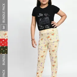 BAESD Girls Pack Of 3 Conversational Printed Pure Cotton Churidar-Length Leggings-picture-15