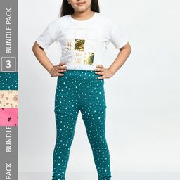 BAESD Girls Pack of 3 Printed Super Soft Pure Cotton Churidar- Length Leggings-picture-26