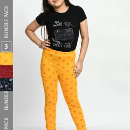 BAESD Girls Pack Of 3 Printed Pure Cotton Super Soft Churidar-Length Leggings-picture-35