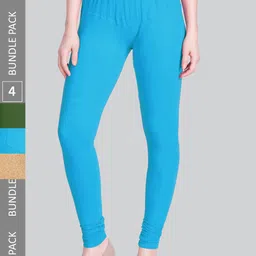 LYRA Women Pack Of 4 Churidar-Length Cotton Lycra Leggings-image-88