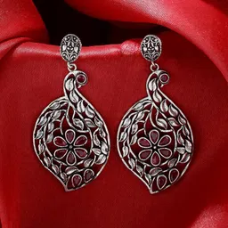 kashwini Silver-Toned Contemporary Drop Earrings-image-2