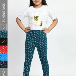 BAESD Girls Pack Of 5 Printed Ankle Length Pure Cotton Leggings-picture-30