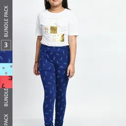 BAESD Girls Pack Of 3 Printed Super Soft Pure Cotton Churidar-Length Leggings-picture-33