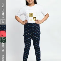 BAESD Girls Pack Of 3 Printed Cotton Churidar-Length Leggings-image-92