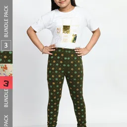 BAESD Girls Pack Of 3 Printed Pure Cotton Super Soft Churidar-Length Leggings-picture-48