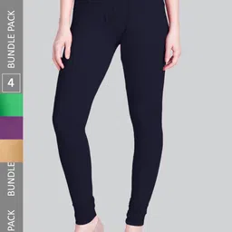 LYRA Women Pack Of 4 Churidar-Length Cotton Lycra Leggings-image-69